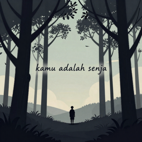 vector senja hangat siluet pohon di tepi teks kamu 42843
