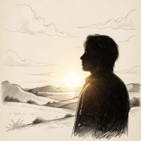 freepik gambarkan ada esok untukmu dalam sketsa siluet seseorang menatap matahari terbit garis halus melankolis 0001