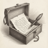 freepik mystery box puisi dalam sketsa terbuka dengan kertas puisi terlipat dan pena antik tekstur pensil halus 0001