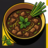 freepik vektor sup rawon kontras hitam dan aksen kuning hilangkan tulisan dekorasi daun bawang 0001