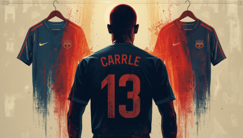 a stunning illustration of Ilustrasi untuk artikel tentang kebanggaan di balik jersey visual dengan jersey olahraga sebagai fokus utama nuansa kebanggaan dan identitas bisa dengan sosok atlet dari bela
